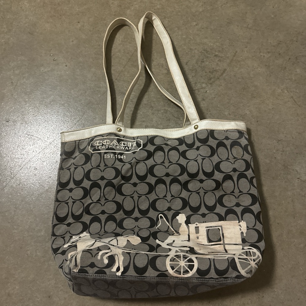 Coach Black and Cream Signature Tote